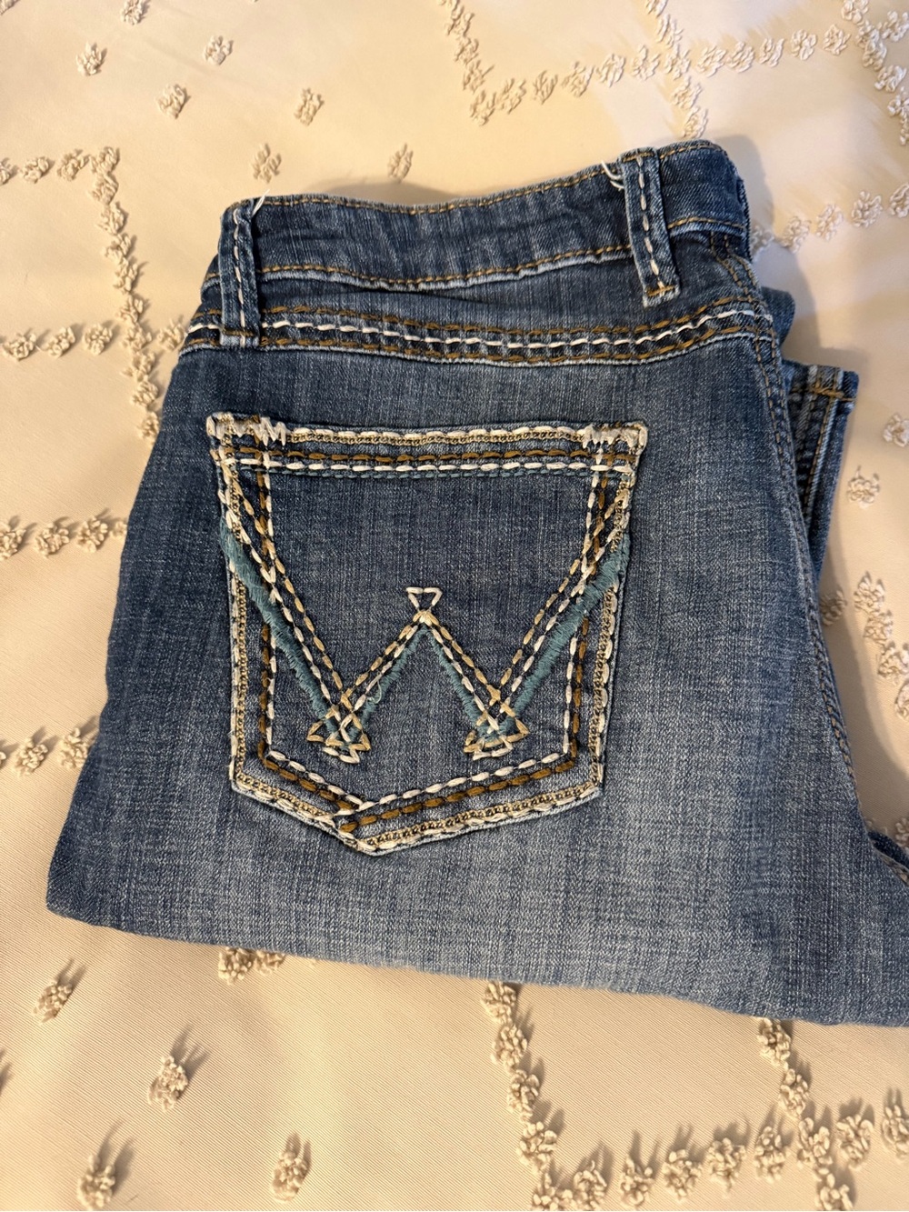 Wrangler Medium Blue Boot Cut Jeans with Embroidered Pocket